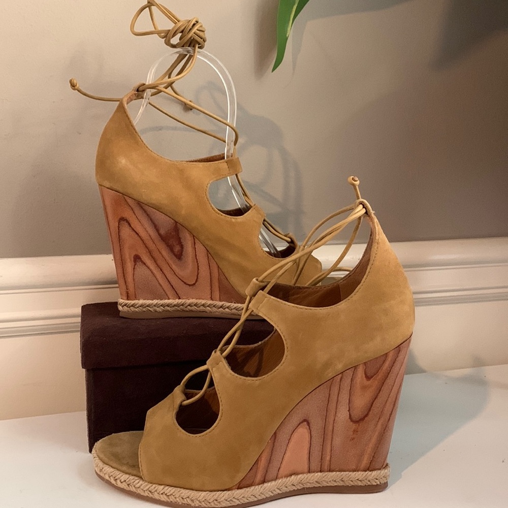 Tory Burch Raya Suede Lace Up Wedges Sandal